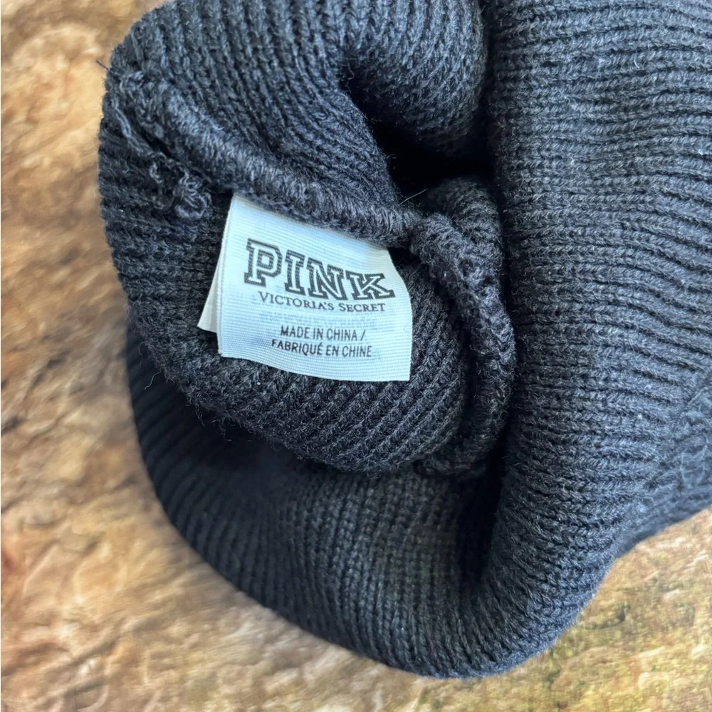 PINK Victoria's Secret Charcoal Knit Beanie